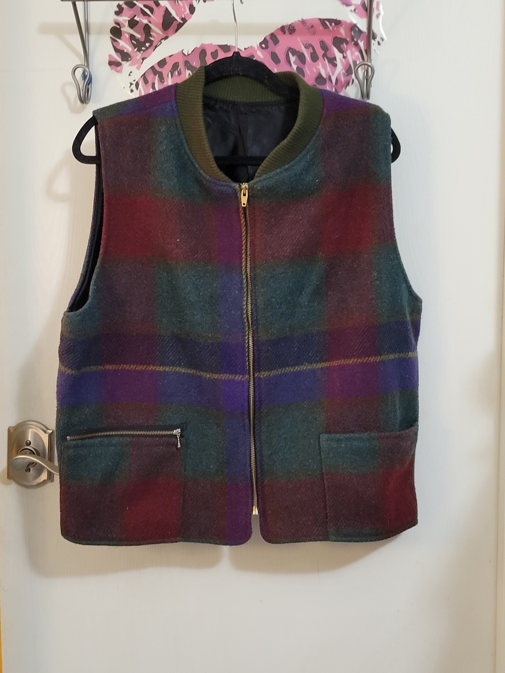 Roots Green Multi Plaid Wool Zip Vest - Picture 6 of 7
